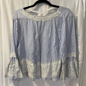 Zara Blue & White Striped Blouse with Lace